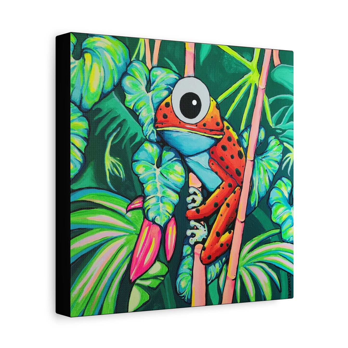 Cyclops Red Frog Canvas Print, Original Artist Design, Home Decor Wall Art
