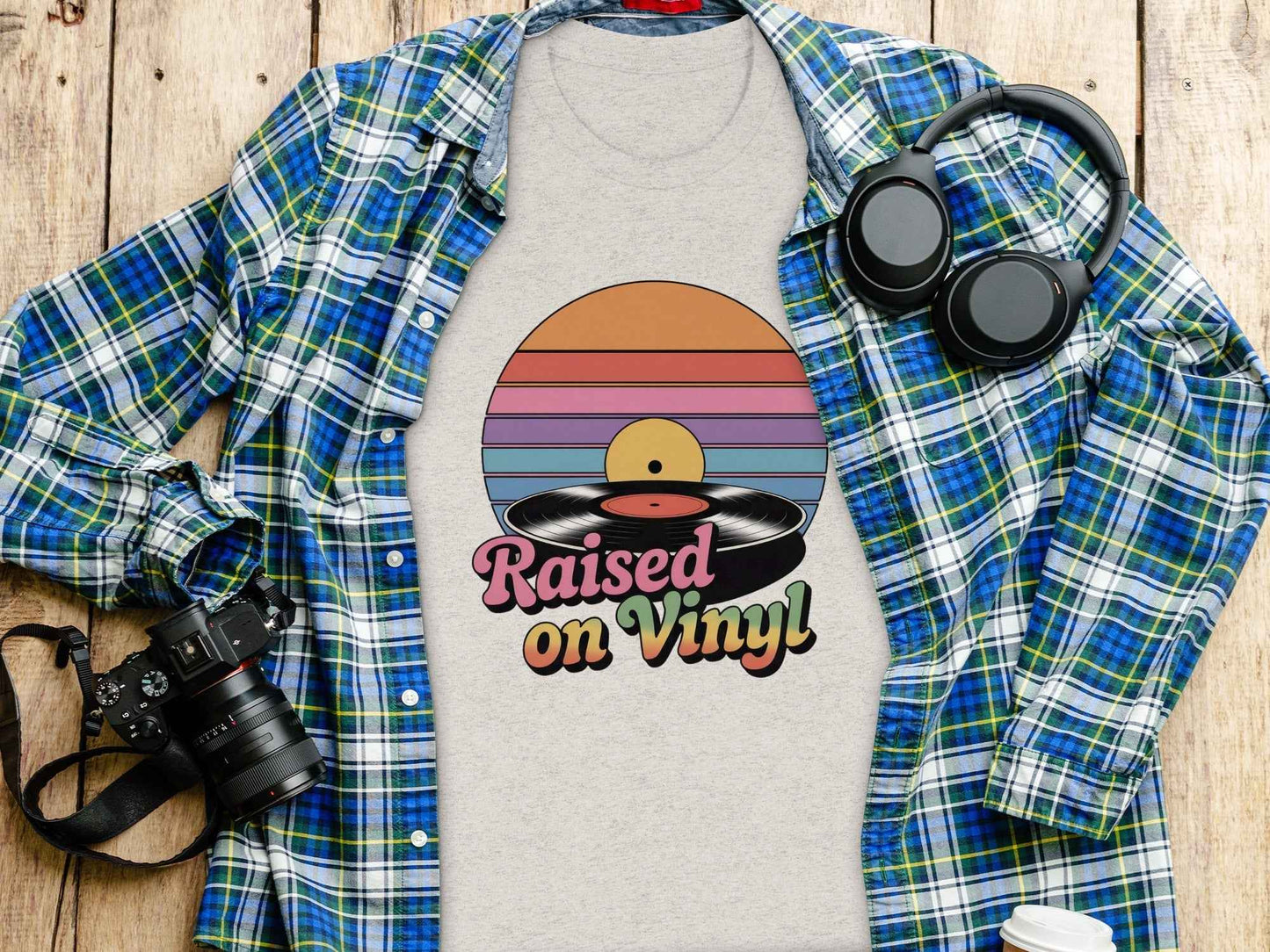 Raised On Vinyl Vintage Retro Style Design Graphic T-Shirt