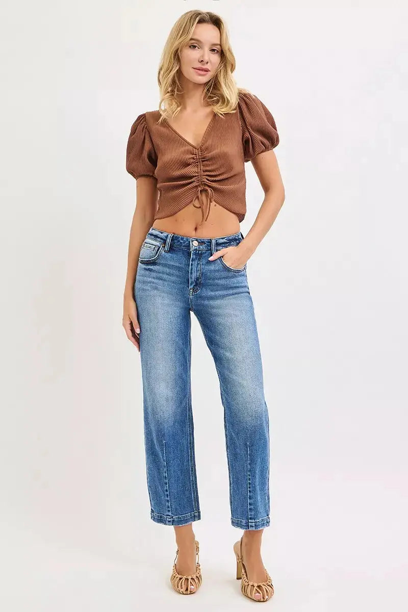 RISEN Jeans - Full Size High Rise Crop Boyfriend Tapered Jeans