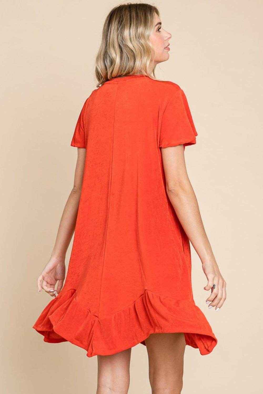 Culture Code Full Size Short Sleeve Ruffled Hem Dress