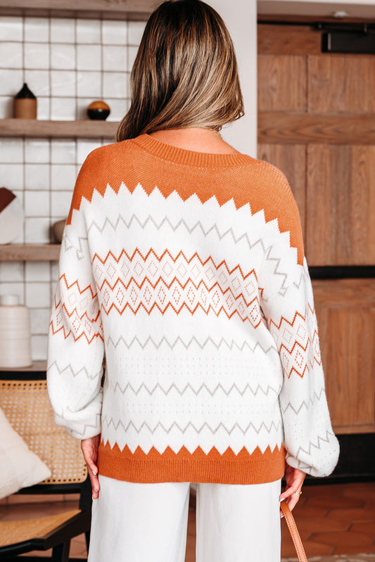 Zigzag Knitted Pullover Sweater