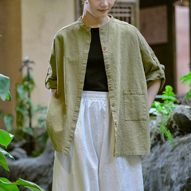 Relaxed Linen Cotton Solid Color Cardigan