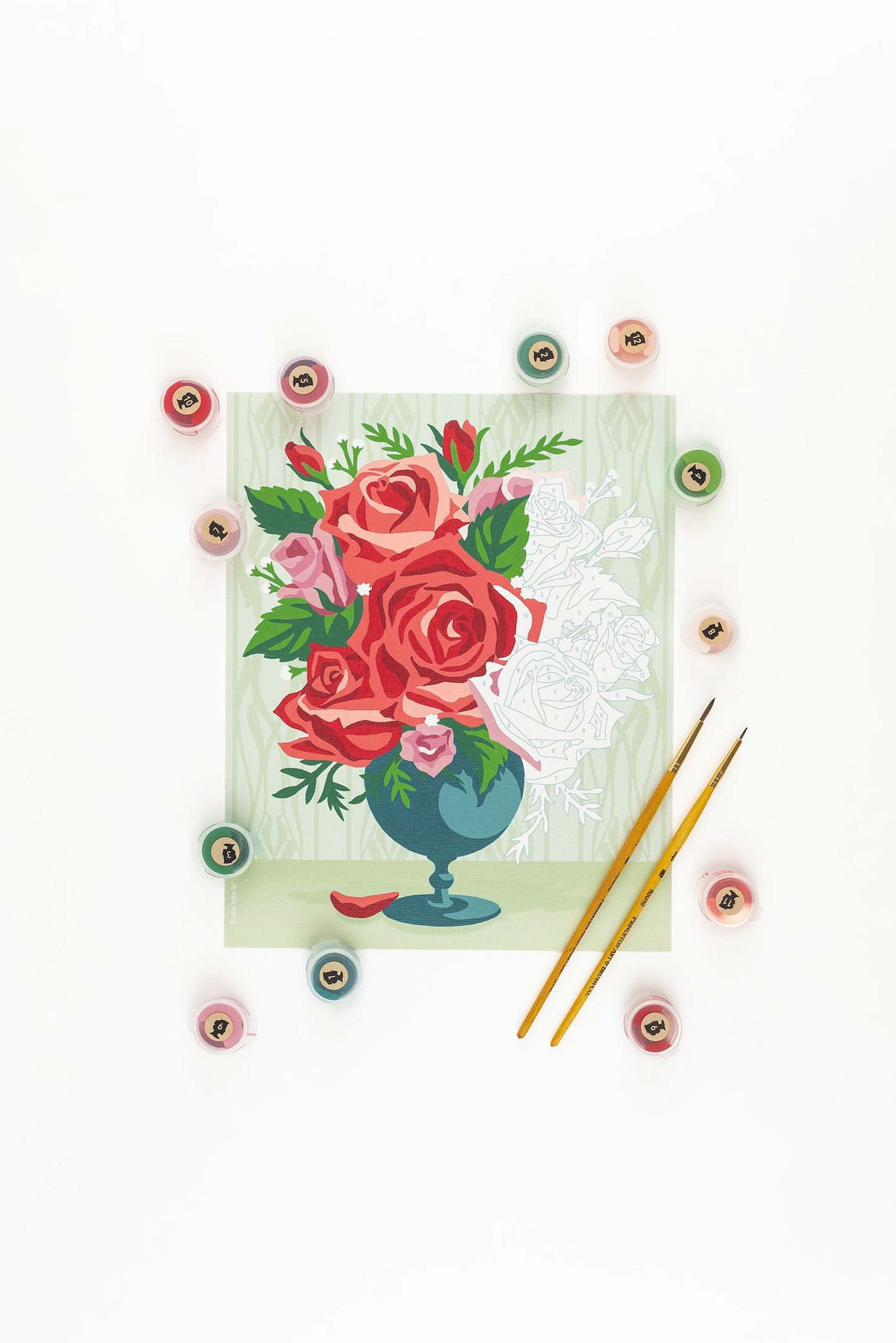 Roses in Vase (wallpaper background) | 8x10 paint-by-number kit