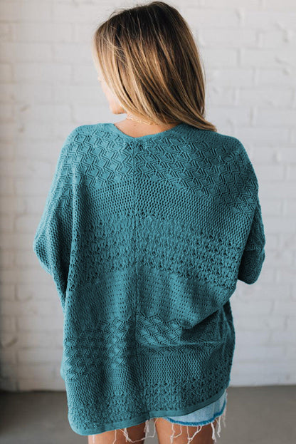 Lapis Mix Pattern Hollow Knit Open Front Cardigan
