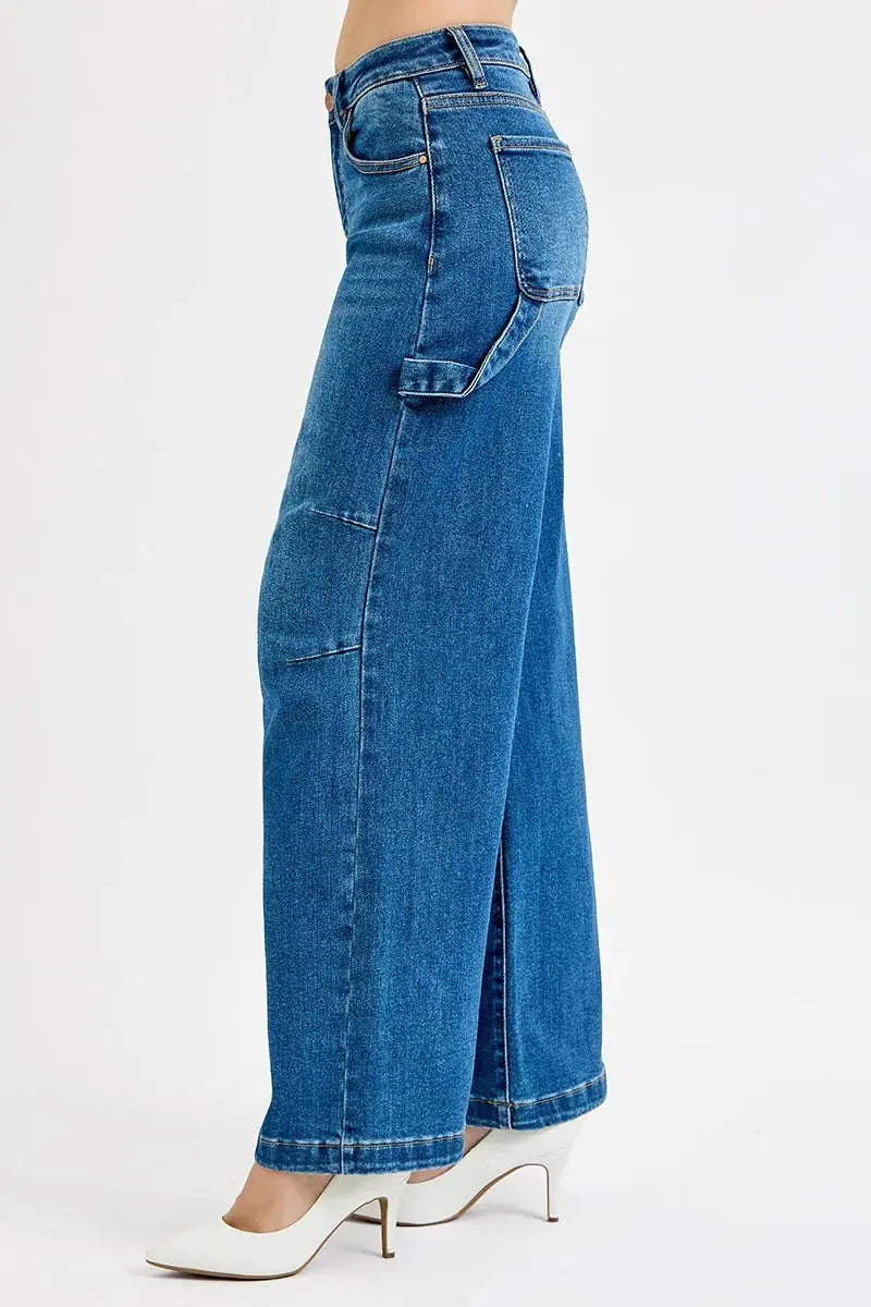 RISEN Jeans - Plus Size High Rise Wide Leg Patch Detailed Jeans