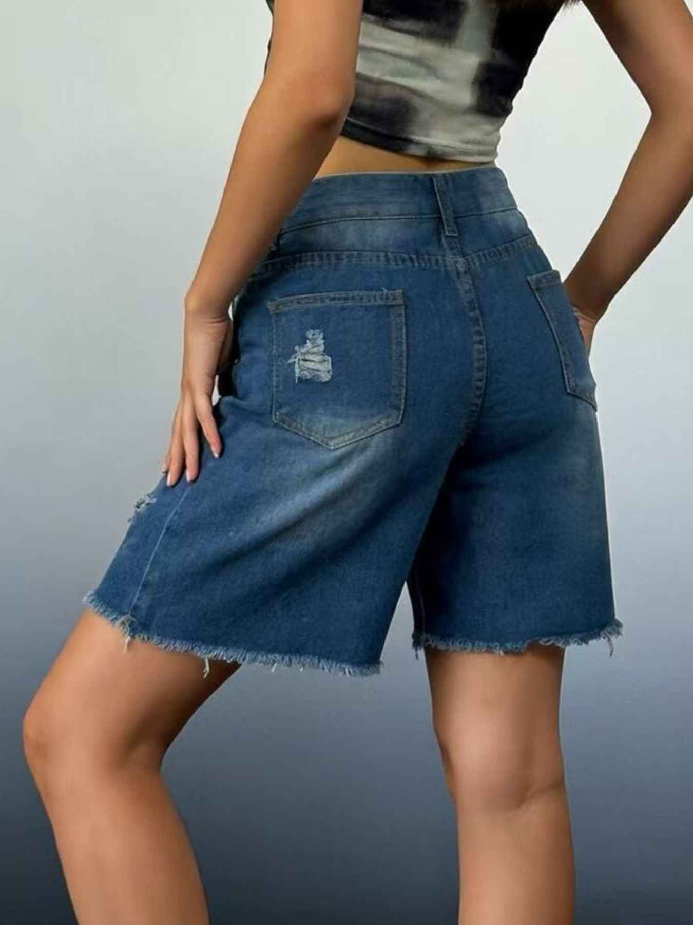 Full Size Ripped Frayed Hem Denim Shorts Plus Size