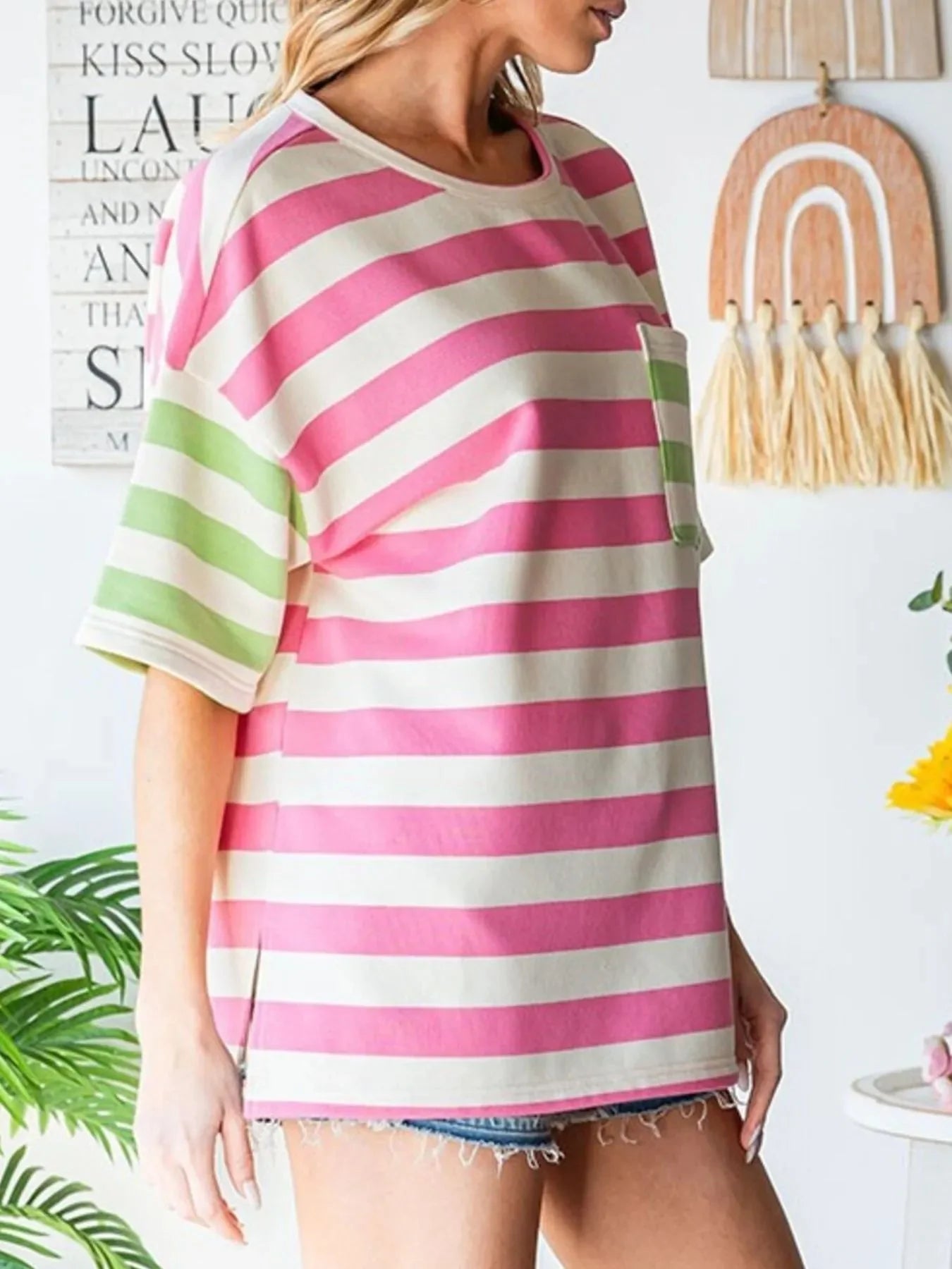 Striped Short Sleeve Oversized Womens T Shirt