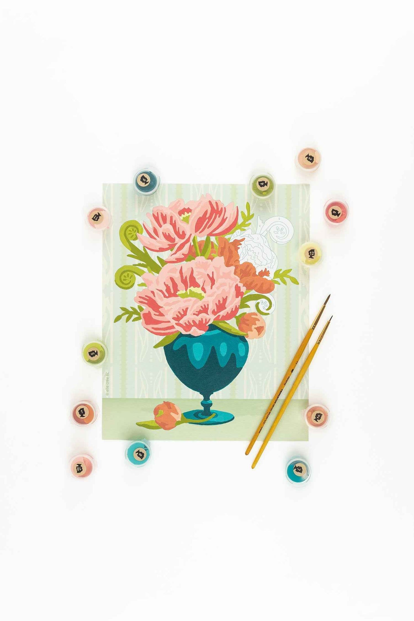 Peonies in Vase (wallpaper background) | 8x10 paint-by-number kit