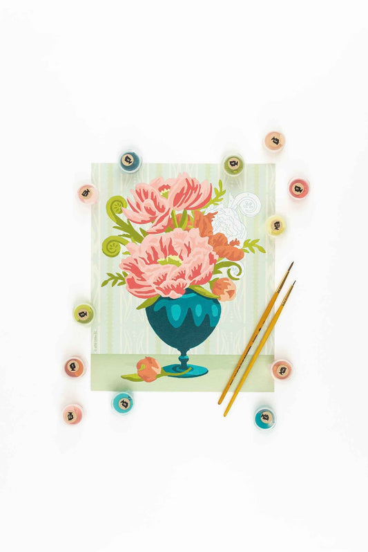 Peonies in Vase (wallpaper background) | 8x10 paint-by-number kit