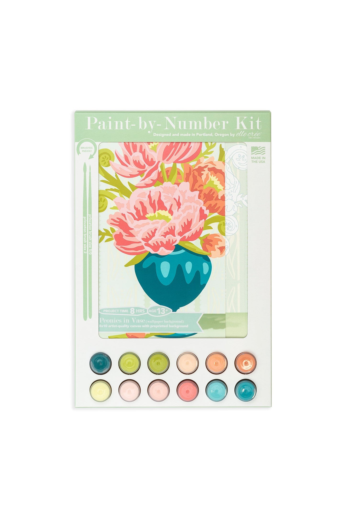Peonies in Vase (wallpaper background) | 8x10 paint-by-number kit