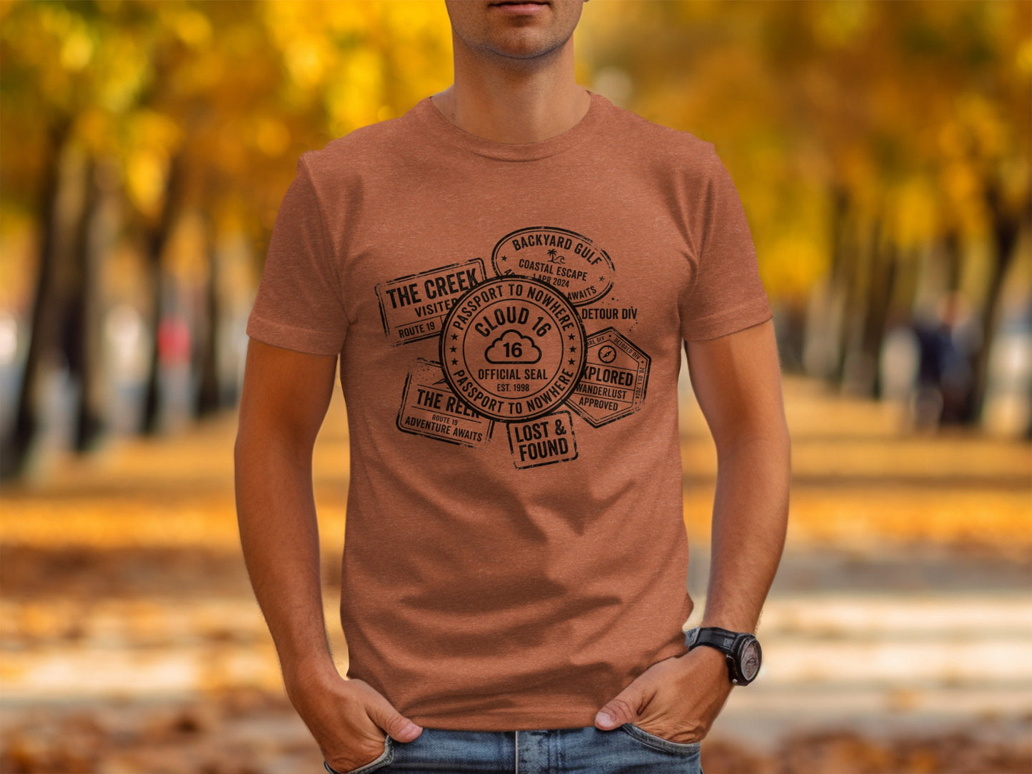 Rugged Wanderlust Passport Stamp Graphic Wilderness Shirt