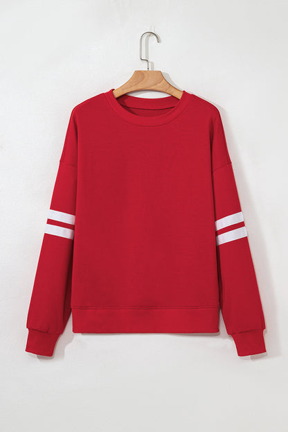 Red Varsity Striped Oversized Sweatshirt