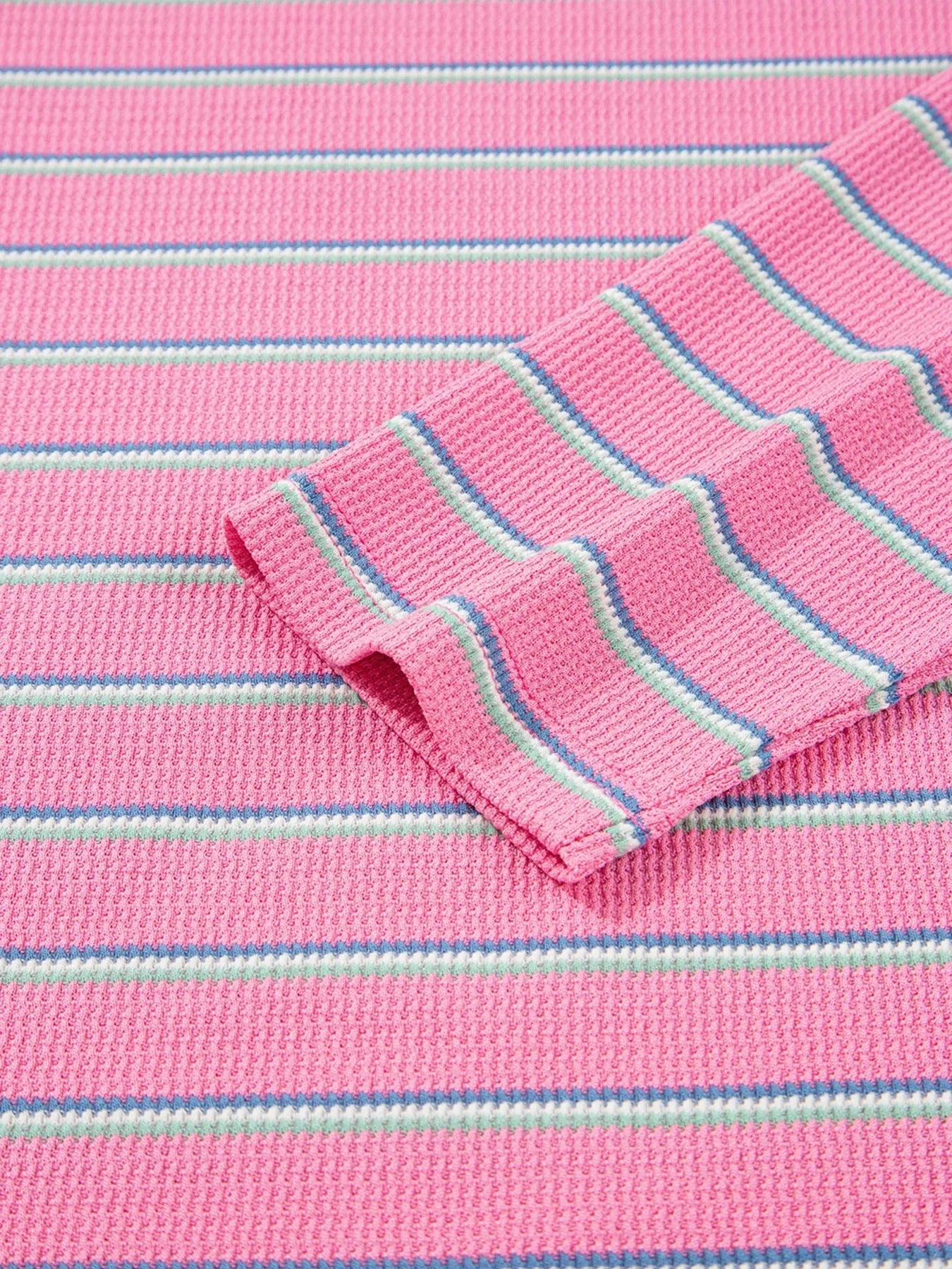 Striped Round Neck Textured Knit Long Sleeve Top