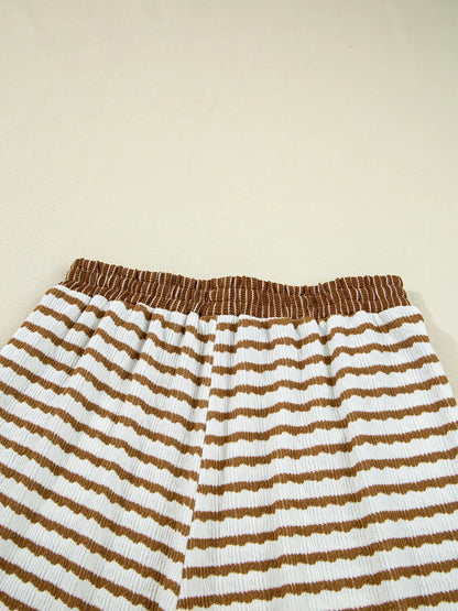 Stripe Collared Top and Drawstring Pant Loungewear Set