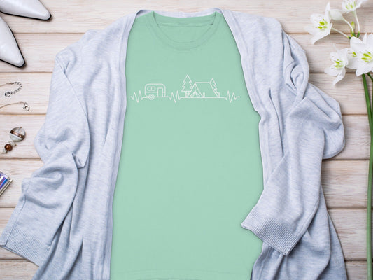 Camping Heartbeat Caravan Tent Adventure Time Long Sleeve T-Shirt