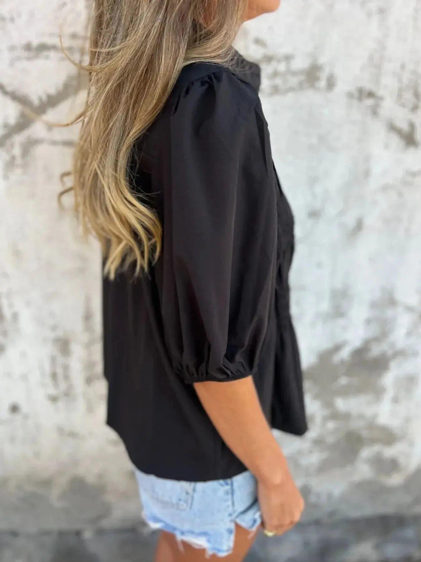 Full Size Red Smocked Button Puff Sleeve Blouse – Plus Size