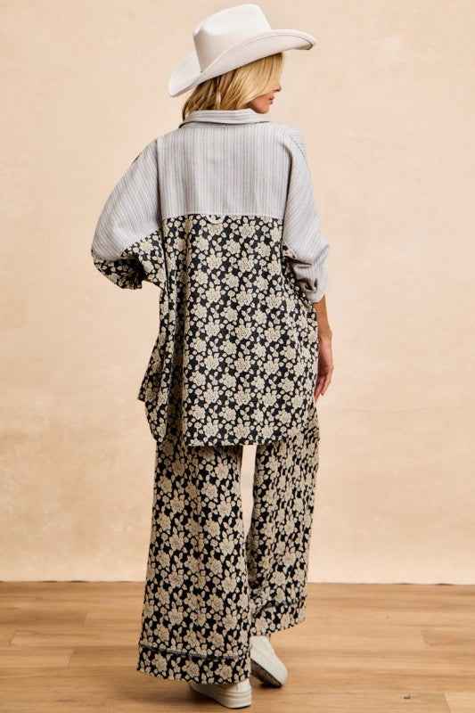 BiBi Stripes Jacquard Floral Mix And Match Shirt Top