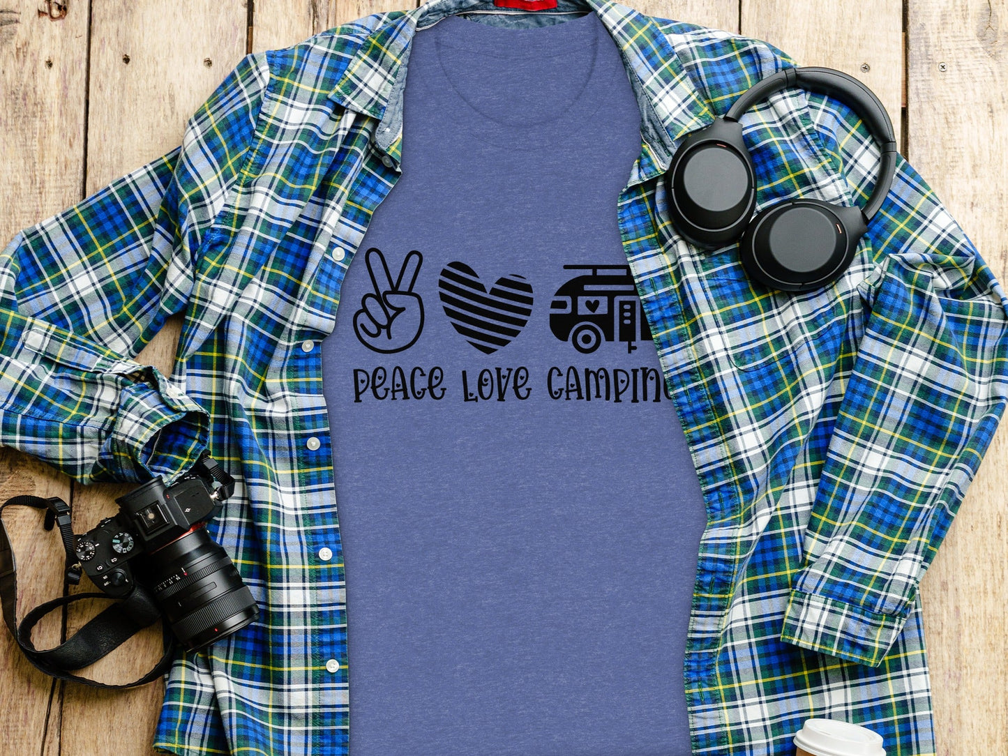 Peace Love Camping Symbol Design Graphic Novelty T-Shirt