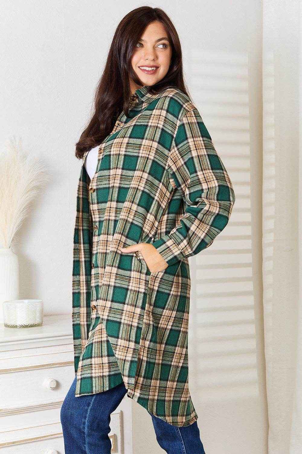 Mandy Plaid Collared Neck Long Sleeve Shirt for Women