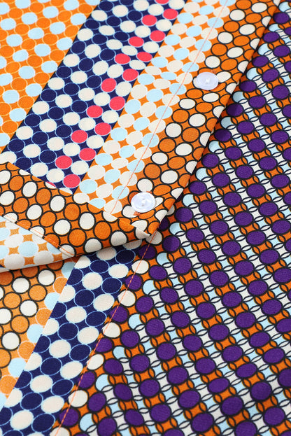 Brown Dot Print Long Sleeve Button Down Shift PLUS Shirt