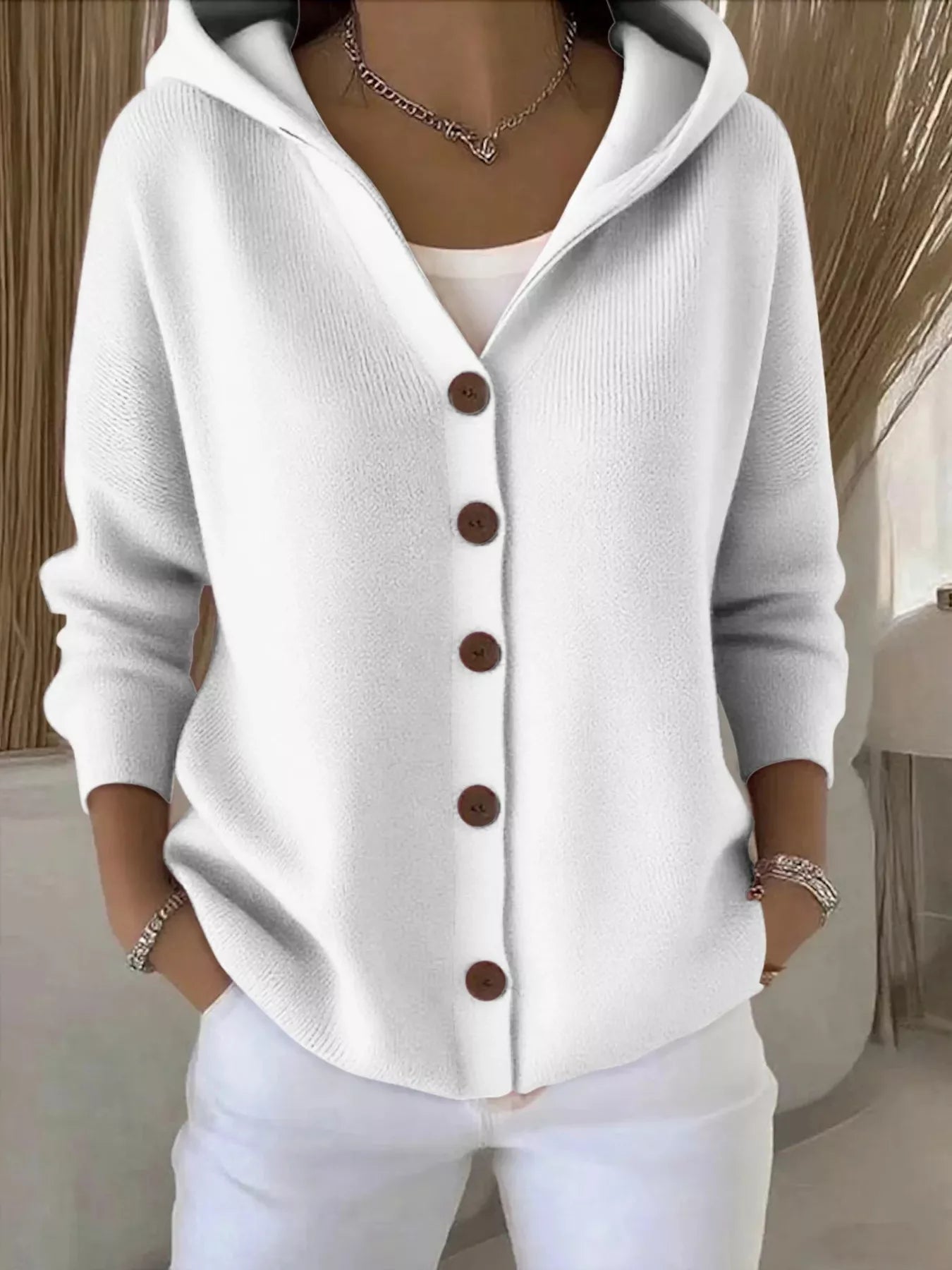 Full Size Hooded Button-Front Soft Knit Cardigan Plus Size