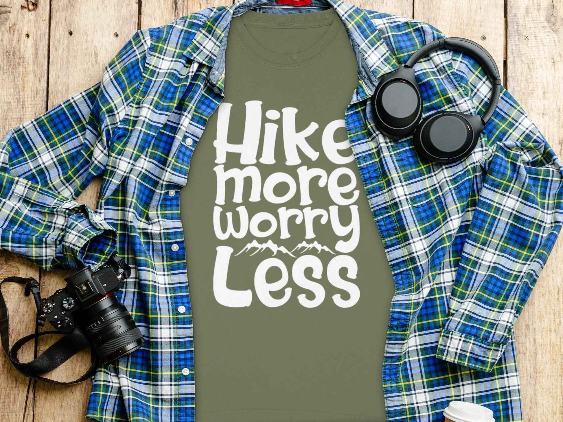 Hike More Worry Less With Mountain Graphic Long Sleeve T-Shirt