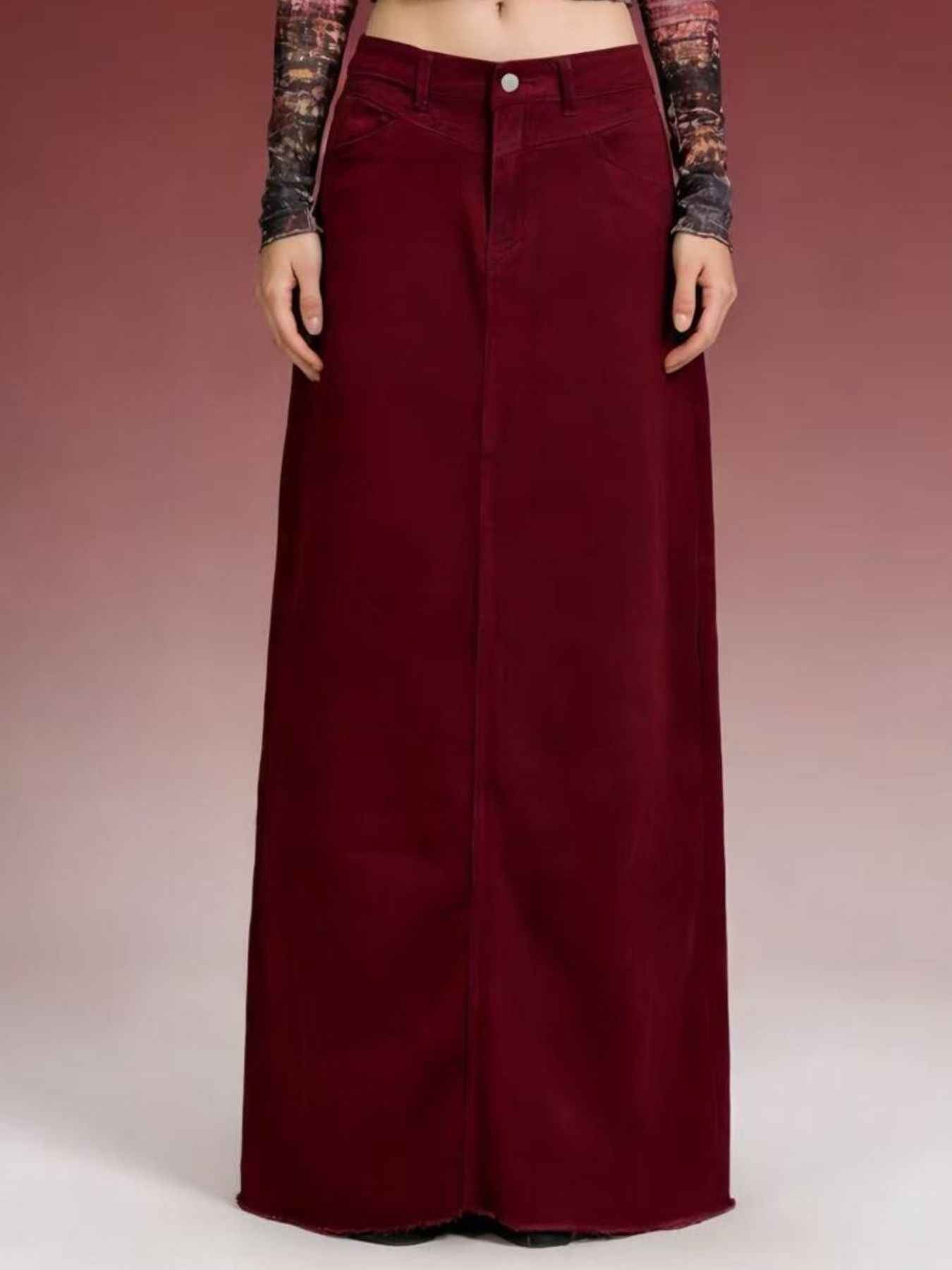Raw Hem Maxi Denim Skirt