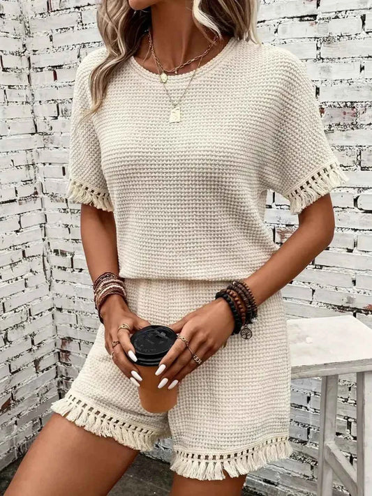Tassel Round Neck Top and Shorts Set
