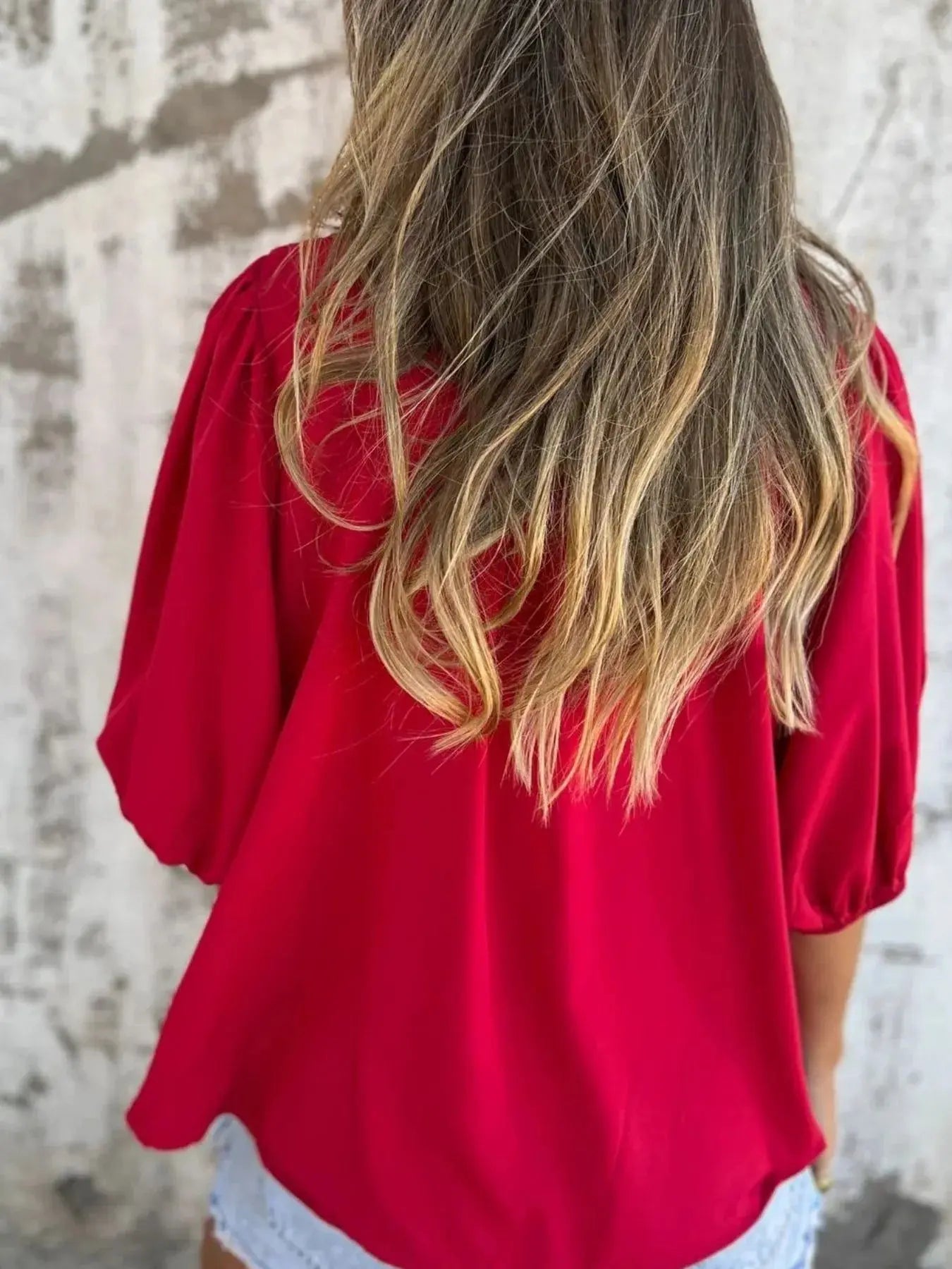 Full Size Red Smocked Button Puff Sleeve Blouse – Plus Size