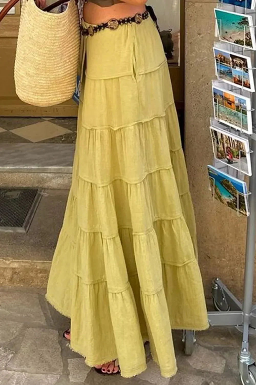 Boho Tiered Maxi Skirt with Drawstring Waist