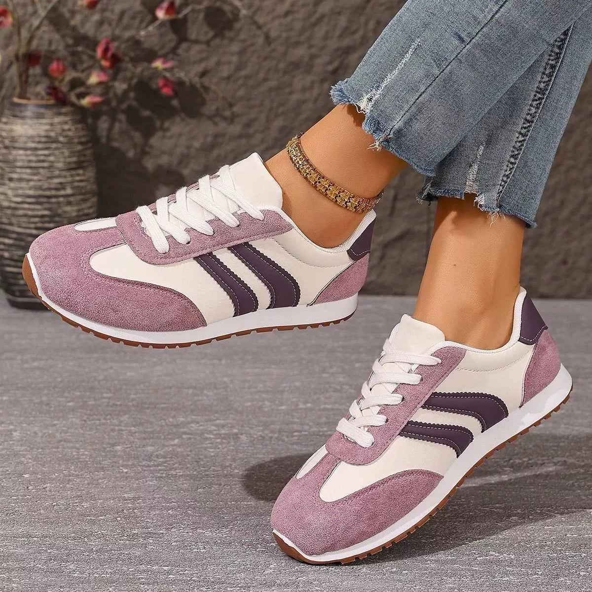 Striped Lace-Up Casual Sneakers