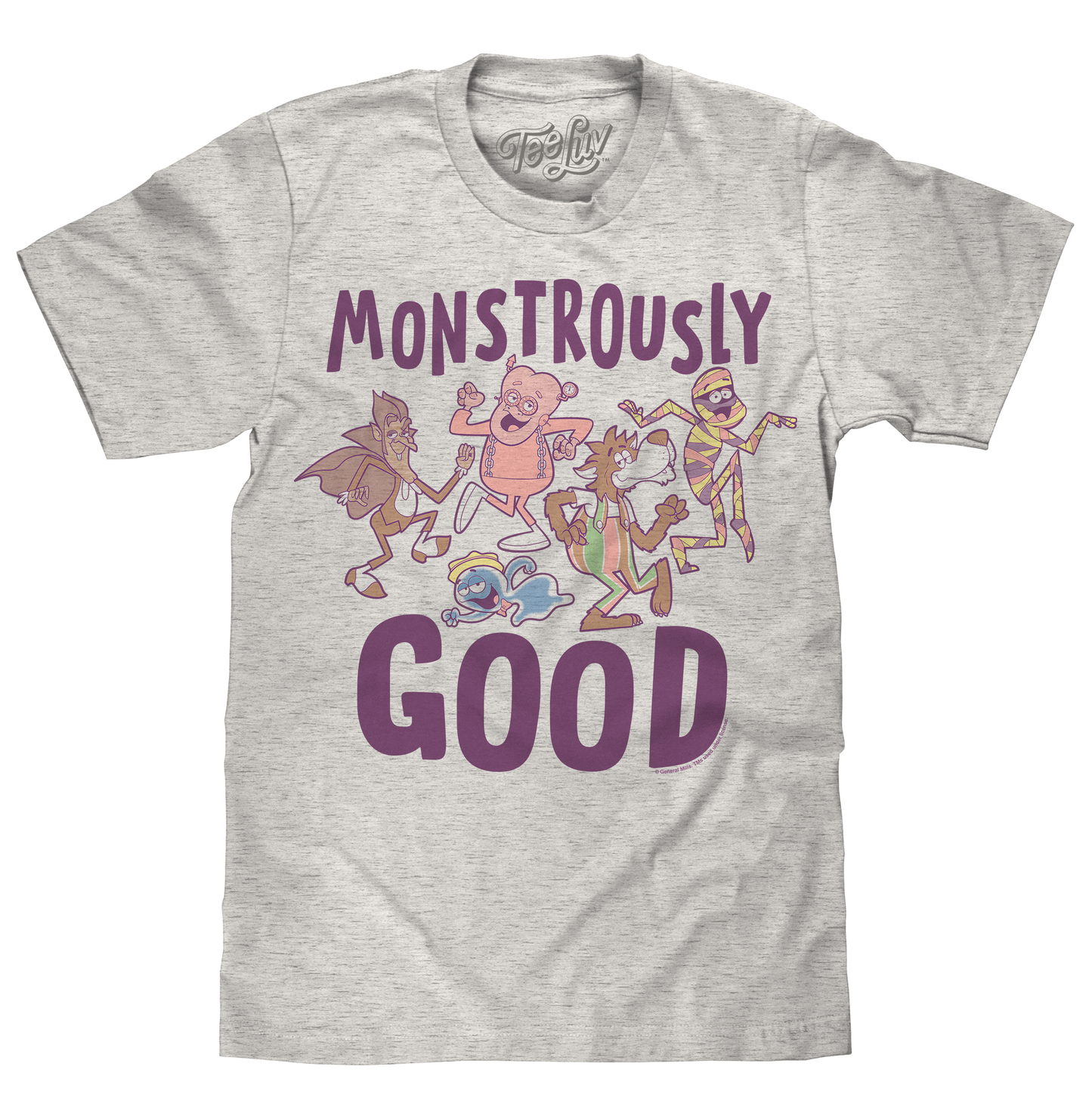 Monstrously Good General Mills Cereal Monster Cartoon Mascots T-Shirt - Heather Oatmeal