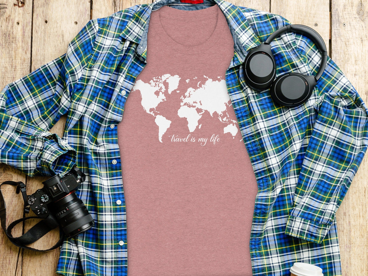 World Map Travel is My Life Graphic Design T-Shirt