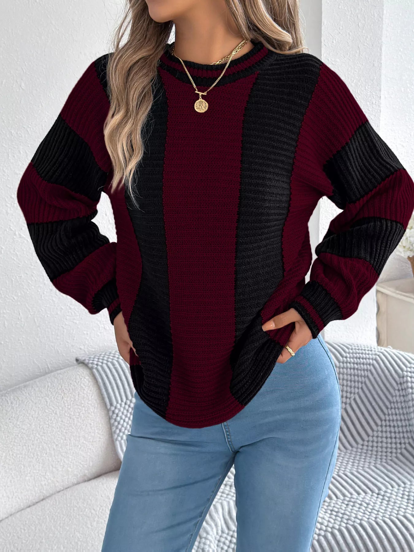 Round Neck Color Block Sweater
