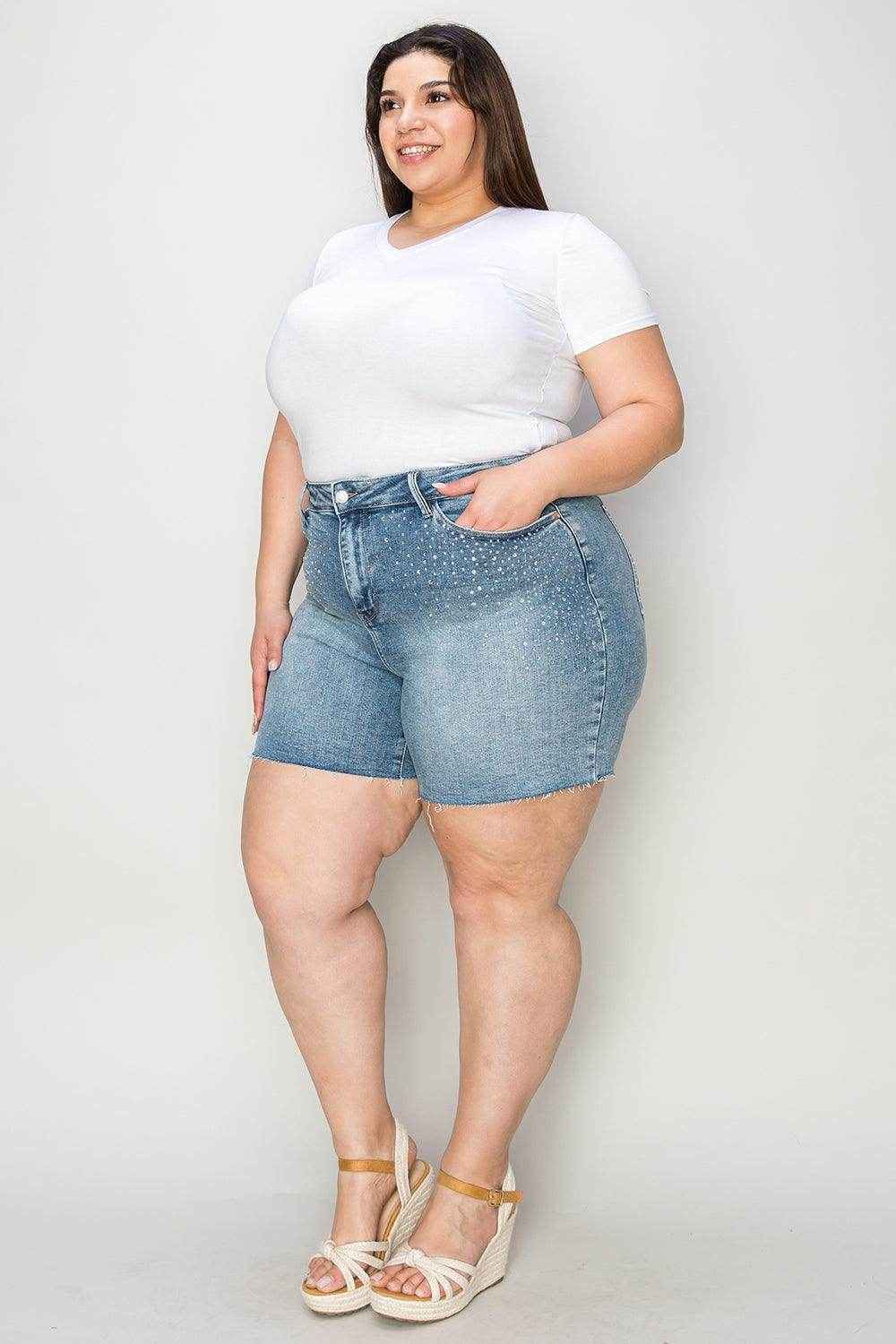 Judy Blue Full Size High Waist Rhinestone Denim Shorts