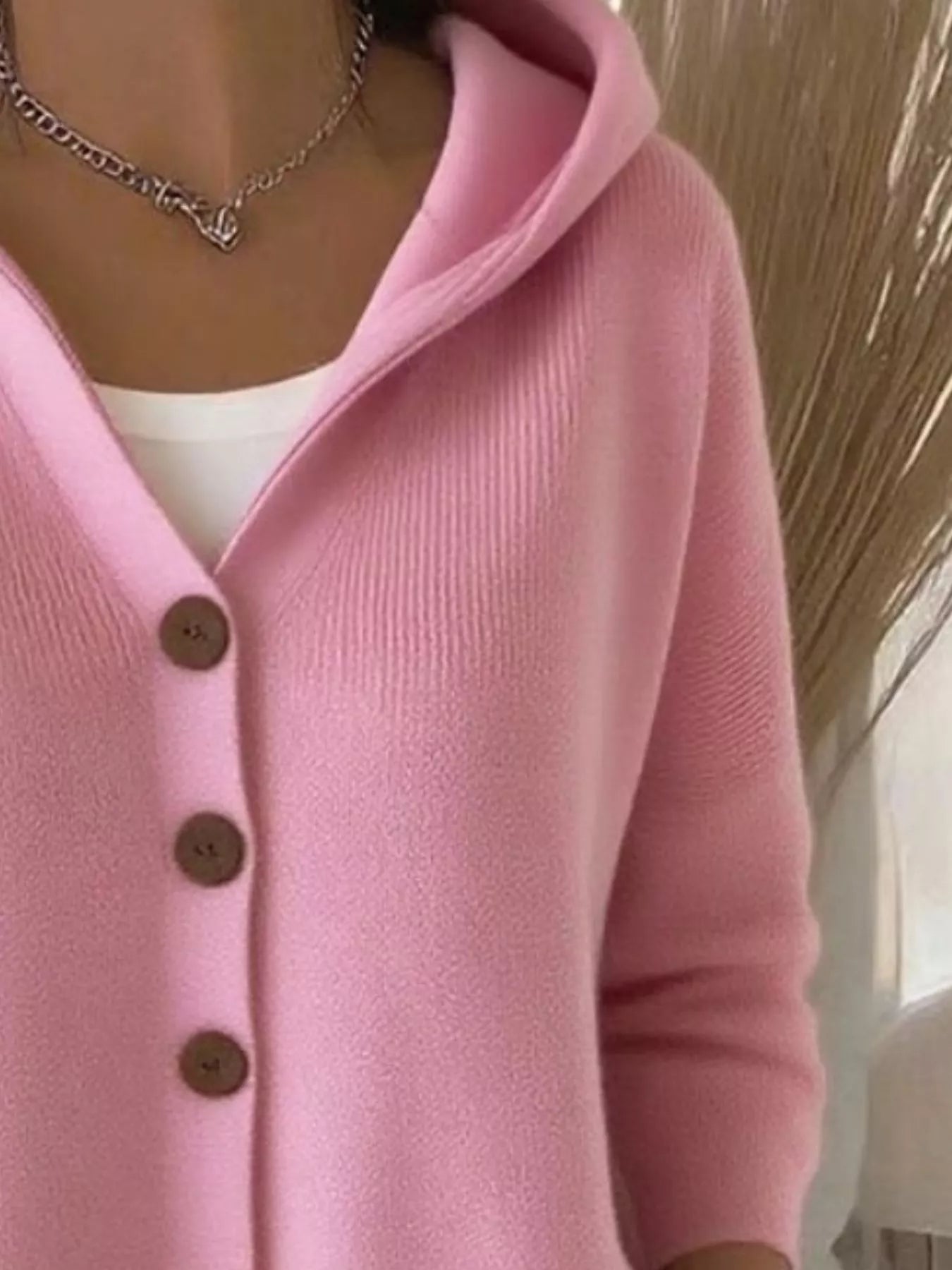 Full Size Hooded Button-Down Knit Cardigan Plus Size