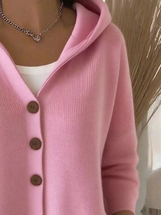 Full Size Hooded Button-Down Knit Cardigan Plus Size