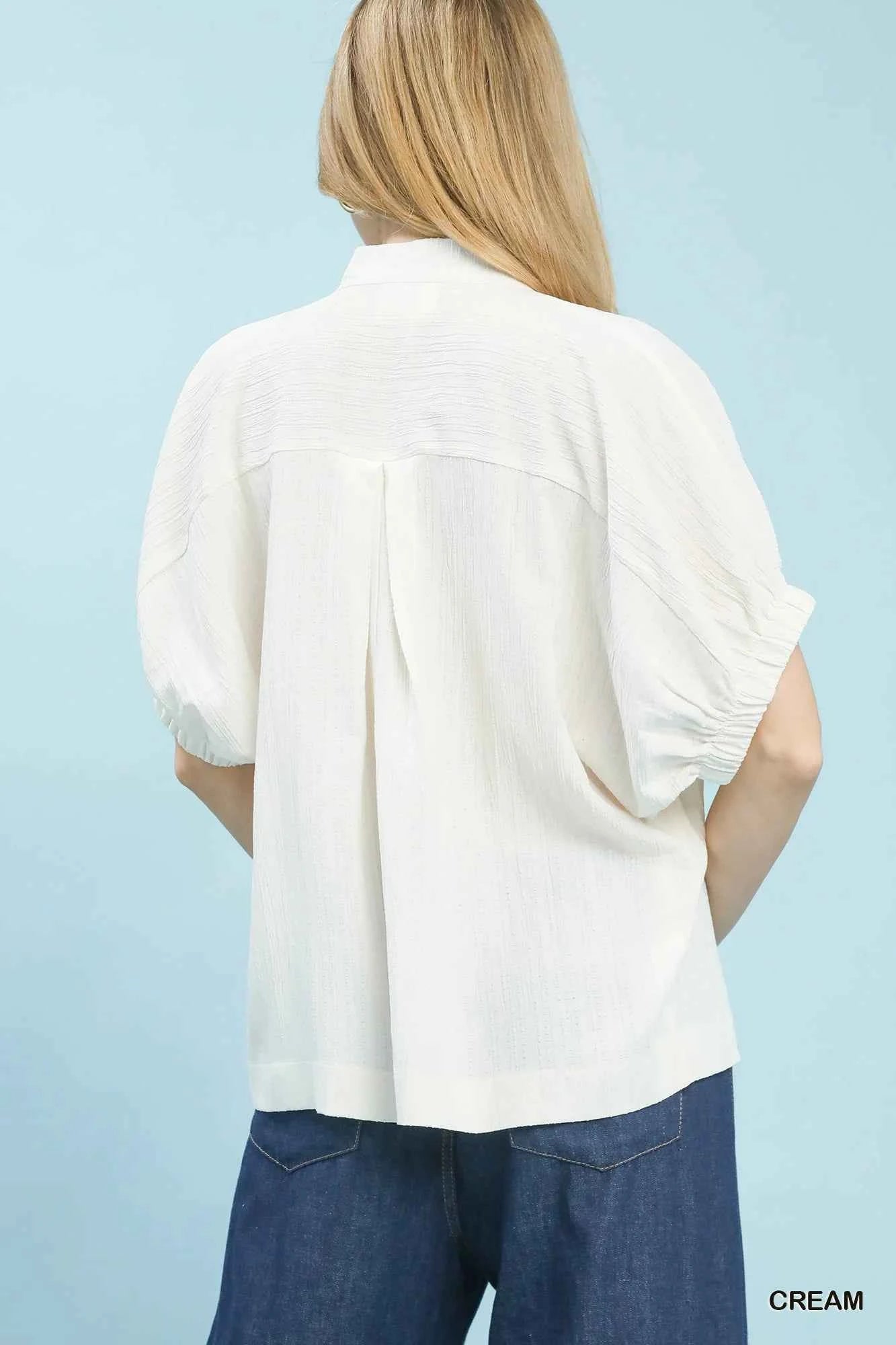 Umgee Textured V-Neck Blouse