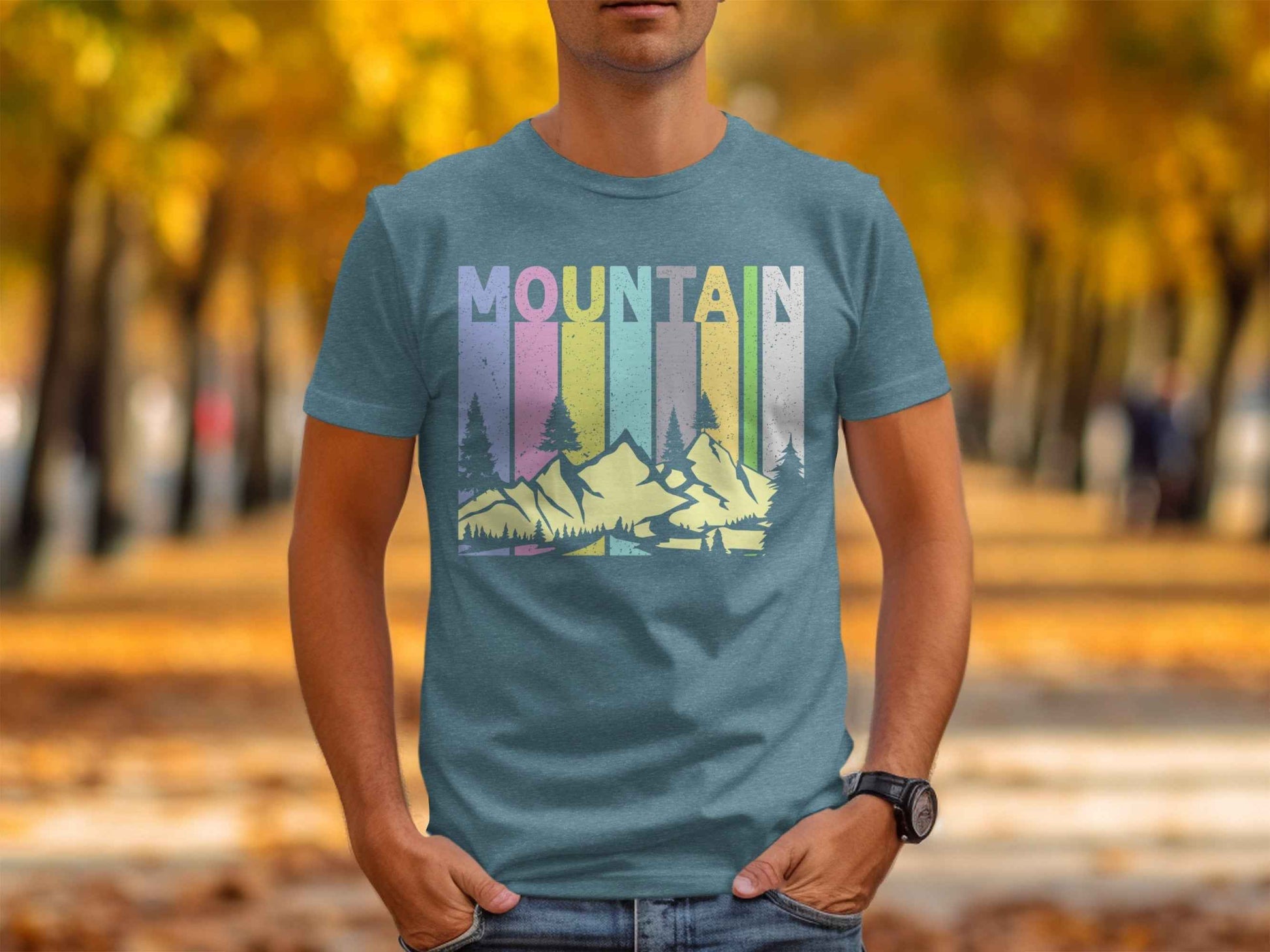 Colorful Mountain Scenery Graphic T-Shirt Long Sleeve T-Shirt