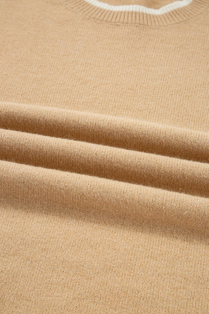 Racing Red Leopard Bow Decor Split Cuffs Contrast Trim Sweater