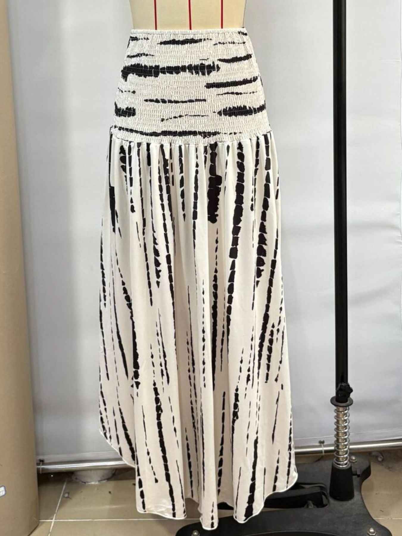 Smocked Asymmetrical Hem Skirt