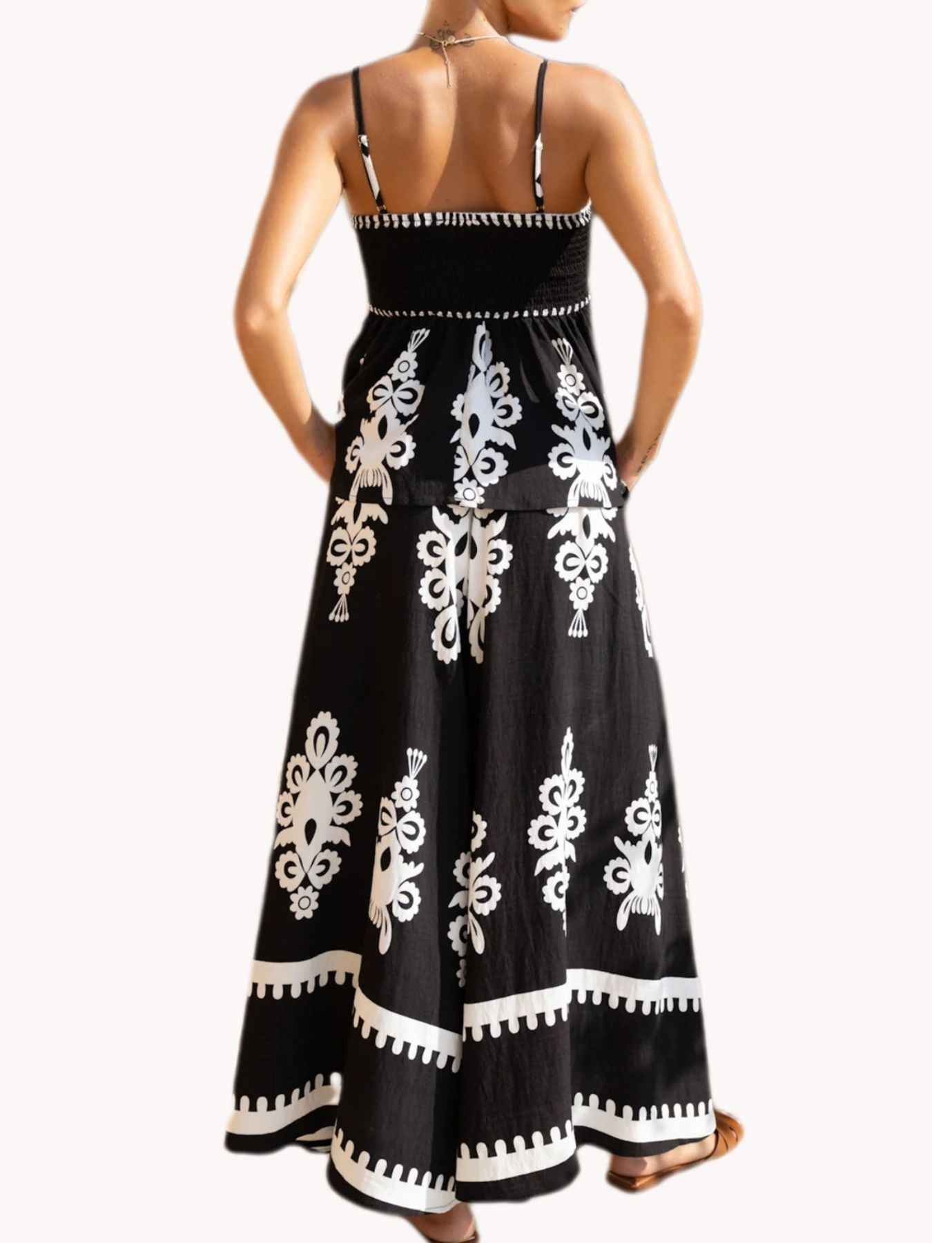 Full Size Printed Cami and Wide Leg Pants Set Plus Size