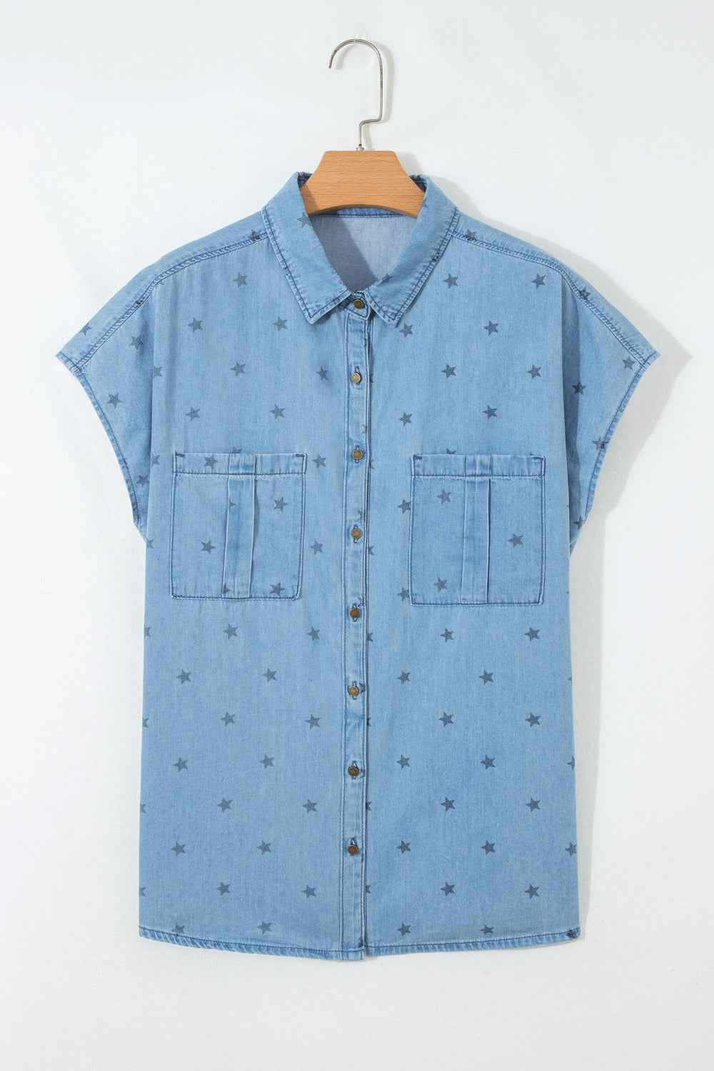 Double Chest Pocket Short Sleeve Denim Shirt