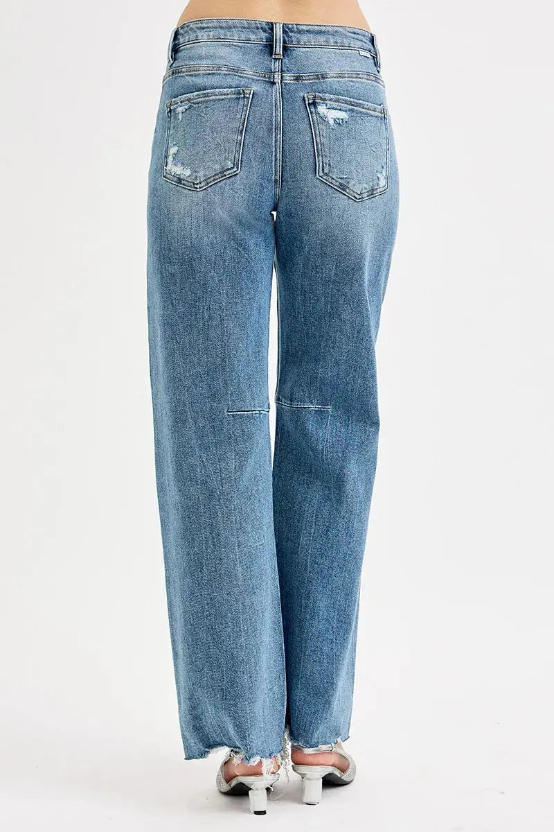 RISEN Jeans - Plus Size Mid Rise Fit Wide Baggy Leg Jeans