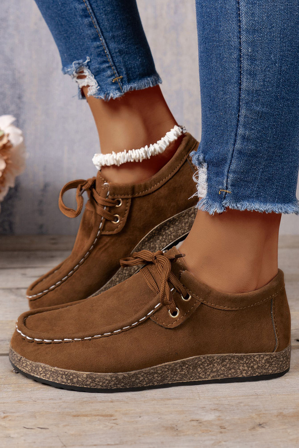 Coffee Suede Lace Up Casual Shoes For Everyday Style