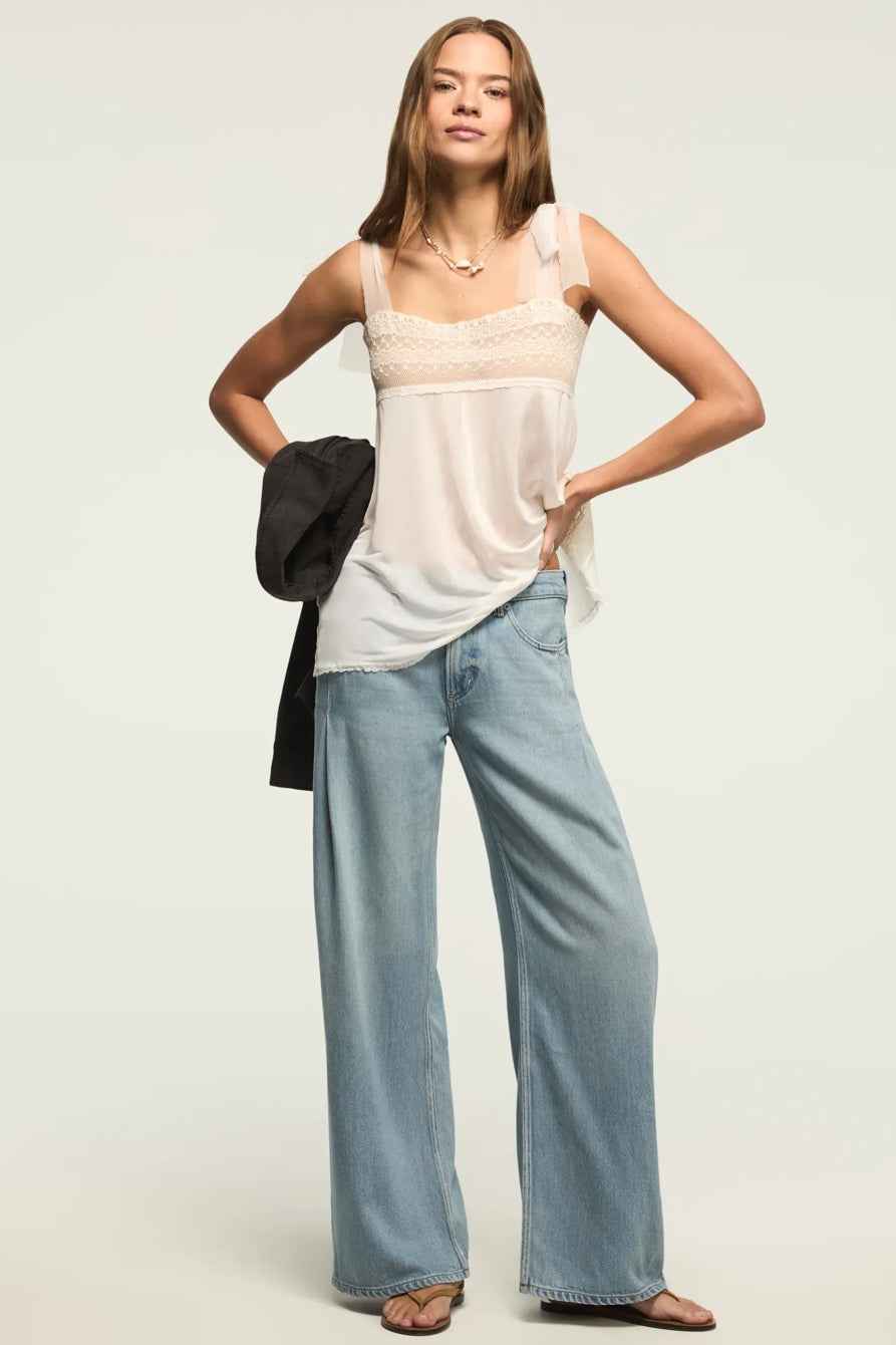 [7W15814-430] WOMENS LUCKY BRAND PLEATED LIQUID DENIM LUXE PALAZZO - RIVER