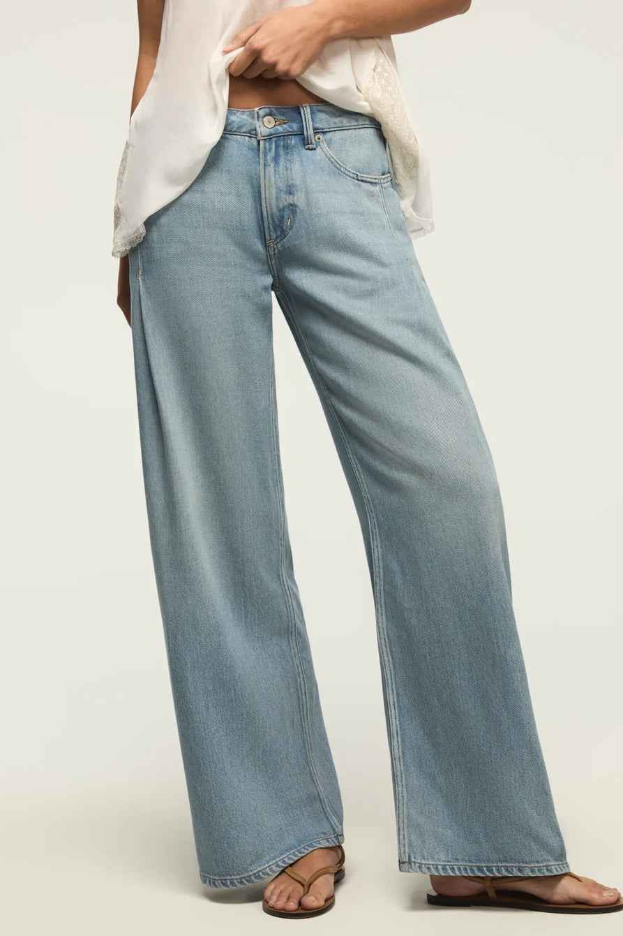 [7W15814-430] WOMENS LUCKY BRAND PLEATED LIQUID DENIM LUXE PALAZZO - RIVER