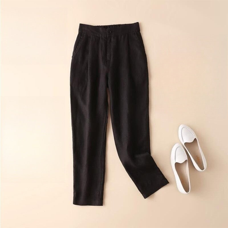 High-Waisted Relaxed Linen and Cotton Blend Cropped Pants