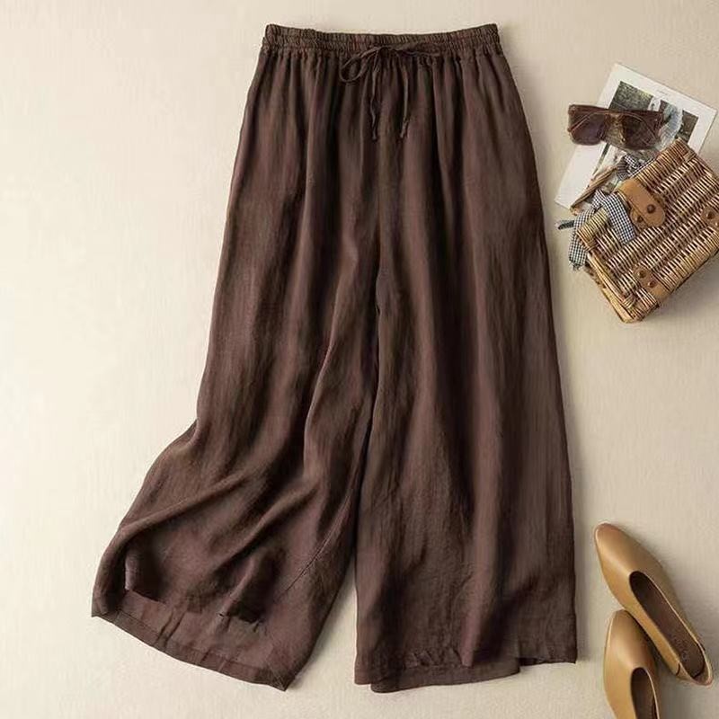 Breathable High-Waisted Linen and Cotton Cropped Pants