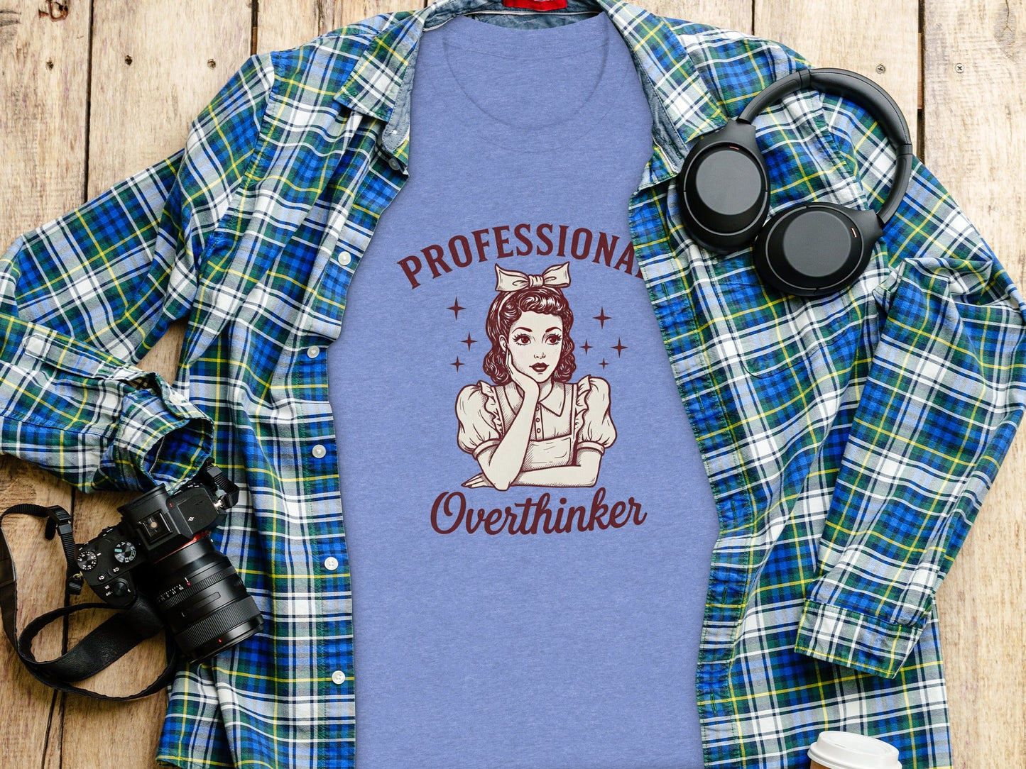 Professional Overthinker Cute Retro Girl Illustration T-Shirt